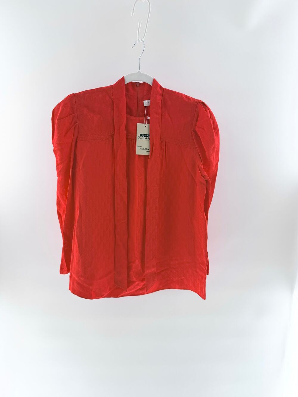 Sandro Paris Puff Sleeve Blouse w/ Tie Neck Detail Poppy Red Womens 34 FR / US 2